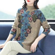 批发秋冬羊毛衫女宽松加肥<b class='q'>加大码</b>毛衣遮肚显瘦印花针织打底衫