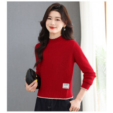 批发小个子短款红色<b class='q'>毛衣</b>女秋冬款半高领高腰内搭针织打底羊毛衫