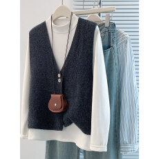 批发v领针织叠穿马甲女秋冬外穿西装背心2025新款高级感开衫毛衣外套