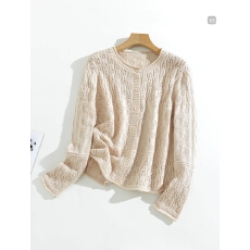 批发韩系镂空圆领针织开衫女春秋复古文艺外搭宽松短款棉线薄毛衣外套