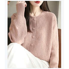 批发纯色百搭毛感针织开衫外套女春秋时尚女装上衣秋冬毛衣