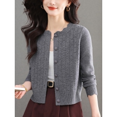 批发高级感花边圆领小个子毛衣外套女春秋短款<b class='q'>羊毛</b>针织<b class='q'>开衫</b>外搭