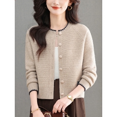 批发<b class='q'>羊毛</b>衫女春季2026新款圆领针织<b class='q'>开衫</b>小个子短款红色毛衣外套