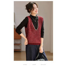 V领针织马甲女春秋季叠穿亮丝毛衣背心显瘦上衣