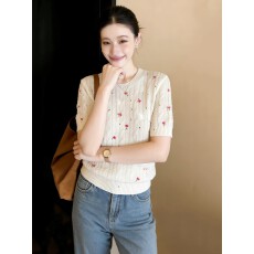 批发白色短袖针织衫早春新款女装春装2026小个子短款气质<b class='q'>女士</b>上衣<b class='q'>毛衣</b>