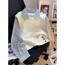 批发高级感早春气质<b class='q'>假两件</b>针织衫<b class='q'>衬衫</b>毛衣女韩系复试穿搭上衣时尚洋气