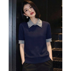 批发新款2026夏季<b class='q'>假两件</b>撞色POLO领冰丝针织短袖显瘦百搭上衣