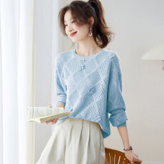 批发早春镂空针织衫女薄款毛衣2026春秋新<b class='q'>宽松</b>超好看<b class='q'>长袖</b><b class='q'>t</b><b class='q'>恤</b>打底上衣