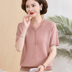 批发年轻妈妈夏装新款冰丝小衫短袖t恤<b class='q'>中老年</b>女装时尚套装母亲节衣服