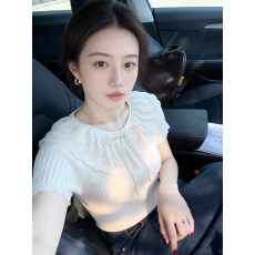 批发温柔风白色娃娃领蝴蝶结系带短袖T恤女2026夏季巨好看氛围感上衣