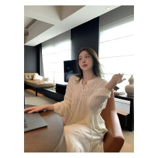 批发慵懒清透 镂空系带针织衫高品山<b class='q'>羊绒</b>天丝宽松毛衣春秋