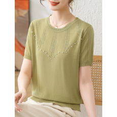 批发2026新款夏季冰丝T恤短袖上衣时尚宽松针织衫<b class='q'>中年</b>女士洋气打底衫