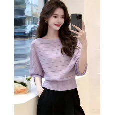 批发时尚蝙蝠袖针织衫女2026<b class='q'>夏</b>季新款薄款洋气宽松百搭遮肉显瘦上衣潮