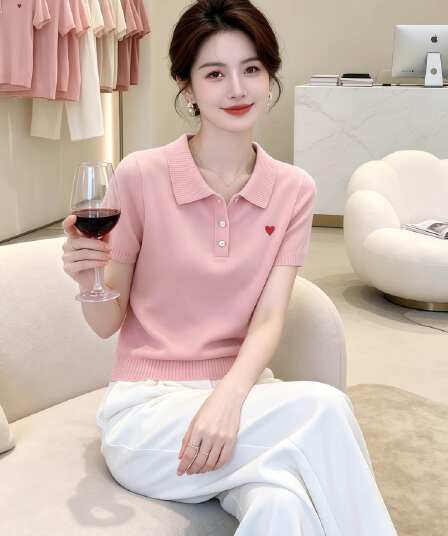 슈퍼 잘 생긴 POLO 칼라 니트 반팔 티셔츠 여성 2026 여름 빅 사이즈 외국 가스 연령 감소 아름다운 작은 맨위