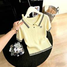 批发学院风polo领短袖针织衫女夏2026新款设计感小众修身正肩t恤上衣