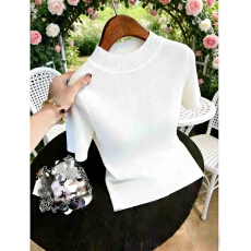 批发半高领短袖t恤打底衫女夏季薄款冰丝针织衫气质灰色高级感上衣秋