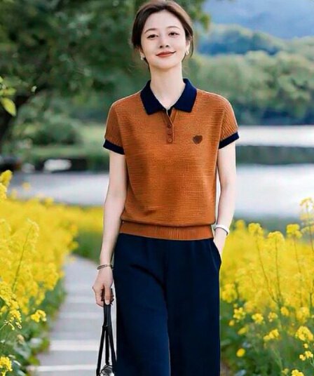 2026 여름 새로운 패션 배색 니트 스웨터 여성