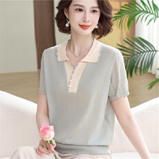 妈妈夏装2026新款时尚冰丝短袖洋气高贵妇女t恤中老年母亲节上衣