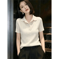 批发POLO领气质针织短袖t恤女夏季<b class='q'>薄款</b>修身显瘦百搭上衣休闲针织小衫