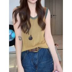 批发欧货撞色镂空露背针织背心女2026夏季大码胖MM别致漂亮绝美小上衣