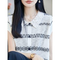 2026新款竹节麻凉感短袖t恤针织衫娃娃脸条纹显瘦洋气夏季半袖T恤
