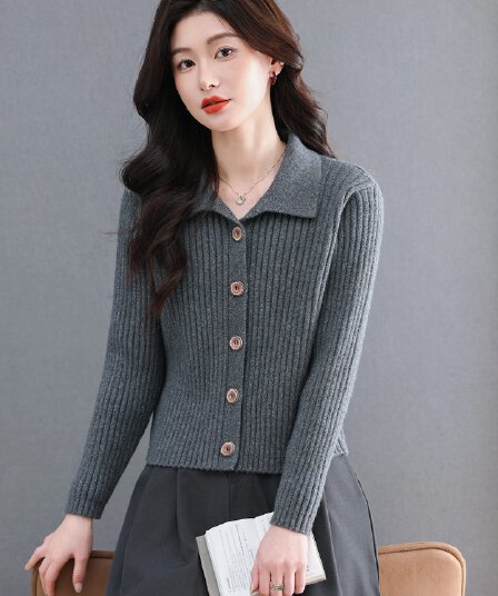 폴로 칼라 카디건 오픈 가디건 여성 작은 키 쇼트 스타일 스웨터 봄 가을 외국 가스 다용도 재킷 니트 맨위