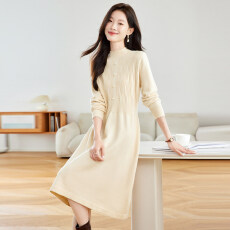批发<b class='q'>高端</b>气质针织长袖<b class='q'>连衣裙</b>女秋冬半高领中长款宽松显瘦纯色打底裙子