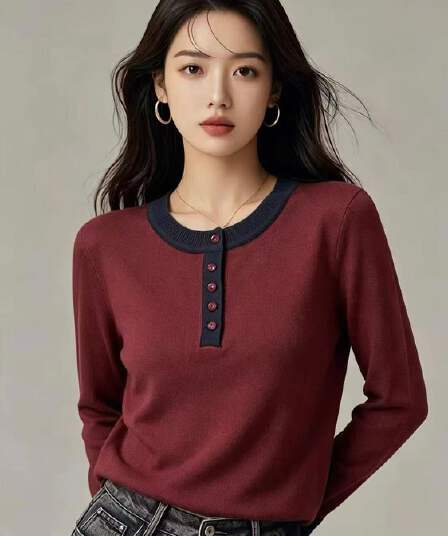 빨간색 V넥 기본 셔츠 가을 겨울 여성 의류 몸매 가꾸기 슬림해 보이는 인사이드 가져 가라. 반 개방 칼라 긍정적 인 어깨 긴팔 티셔츠 맨위