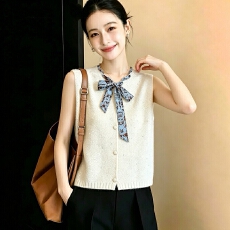 批发韩系丝巾系带针织马甲女2026秋冬款显瘦气质百搭无袖叠穿上衣