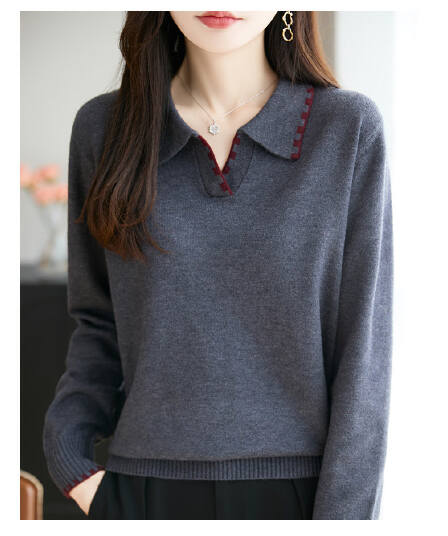 고급 2026 봄 가을 빅 사이즈 POLO 칼라 스웨터 여자 표지 배 자이언트 슬림해 보이는 맨위 인사이드 가져 가라. 니트 기본 셔츠