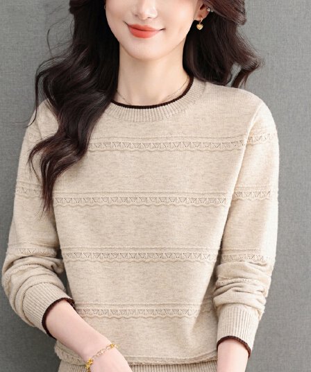 봄 드레스 라운드 넥 풀오버 니트 기본 셔츠 여자 중간 노년 캐주얼 스웨터 품격 어머니 드레스 캐주얼 맨위 티셔츠