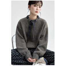 批发18支<b class='q'>北极</b><b class='q'>绒</b>慵懒时光！系带针织毛衣女冬高级格子宽松上衣
