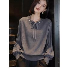 批发欧货高端定制灰色优雅大码上衣女2026春季新款气质设计感轻奢小衫