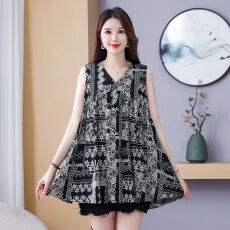 批发2026新款棉绸女夏上衣时尚裙衫碎花<b class='q'>人造棉</b>夏装娃娃衫宽松无袖t恤