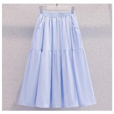 批发女童甜美文艺复古纯色宽松显瘦半身裙<b class='q'>夏</b>季百搭时尚高腰褶皱半身裙