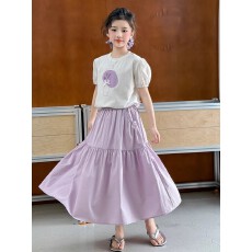 批发<b class='q'>夏</b>季百搭新款女童休闲纯色半身裙儿童裙子中大童女孩洋气<b class='q'>夏</b>装长裙