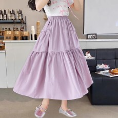 批发<b class='q'>夏</b>季新款女童半身裙儿童简约纯色百搭裙子中长款女孩薄款<b class='q'>夏</b>装长裙