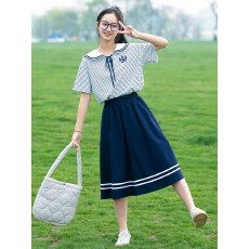 批发学院风半身<b class='q'>裙</b>高中初中学生夏装高腰显瘦a字夏季小个子海军风<b class='q'>裙</b>子