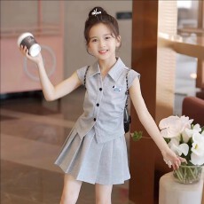 批发<b class='q'>女</b><b class='q'>童</b>学院风套装百搭新款儿童两件套夏季小女孩洋气Polo衫百褶<b class='q'>裙</b>子