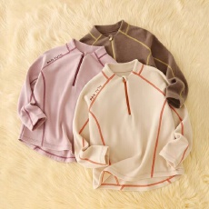 批发秋冬季半拉链立领儿童<b class='q'>长袖</b>T恤加绒打底衫<b class='q'>男童</b>女童保暖百搭上衣潮