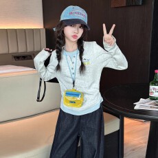 批发<b class='q'>女童</b>假<b class='q'>两件</b><b class='q'>打底衫</b>春秋百搭新款儿童刺绣上衣韩版女孩长袖T恤洋气