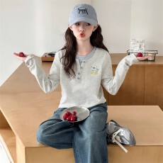 批发女童长袖上衣假两件初秋百搭新款中小学生<b class='q'>春</b>季外穿体恤女孩子T恤