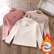 批发<b class='q'>女童</b><b class='q'>打底衫</b>秋冬百搭新款加绒上衣保暖洋气半高领中大儿童长袖T恤