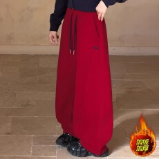 批发女童加绒加厚裤子<b class='q'>冬</b>装女大童红色本命年拜年服百搭女孩运动裤卫裤