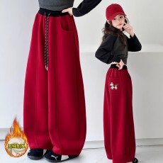 批发女童加绒<b class='q'>裤子</b>冬装大童加厚卫裤<b class='q'>儿童</b>红色年服女孩休闲潮流运动裤