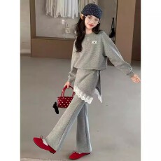 批发<b class='q'>女</b><b class='q'>童</b>韩系穿搭卫衣<b class='q'>套装</b>百搭秋季新款洋气儿童蕾丝花边喇叭裤衣服潮