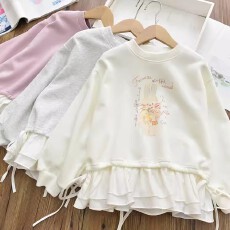 女童韩版甜美花边拼接卫衣中大儿童宽松休闲百搭打底春秋洋气上衣