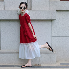 批发女童连衣<b class='q'>裙</b>夏季红色<b class='q'>儿童</b>多巴胺小洋<b class='q'>裙</b>女孩绝美公主<b class='q'>裙</b>中大童长<b class='q'>裙</b>子