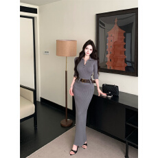 批发<b class='q'>实拍</b> polo连档灰色针织螺纹套装女