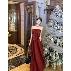 批发节日裙 蝴蝶结绑带+缎面长短款抹胸裙